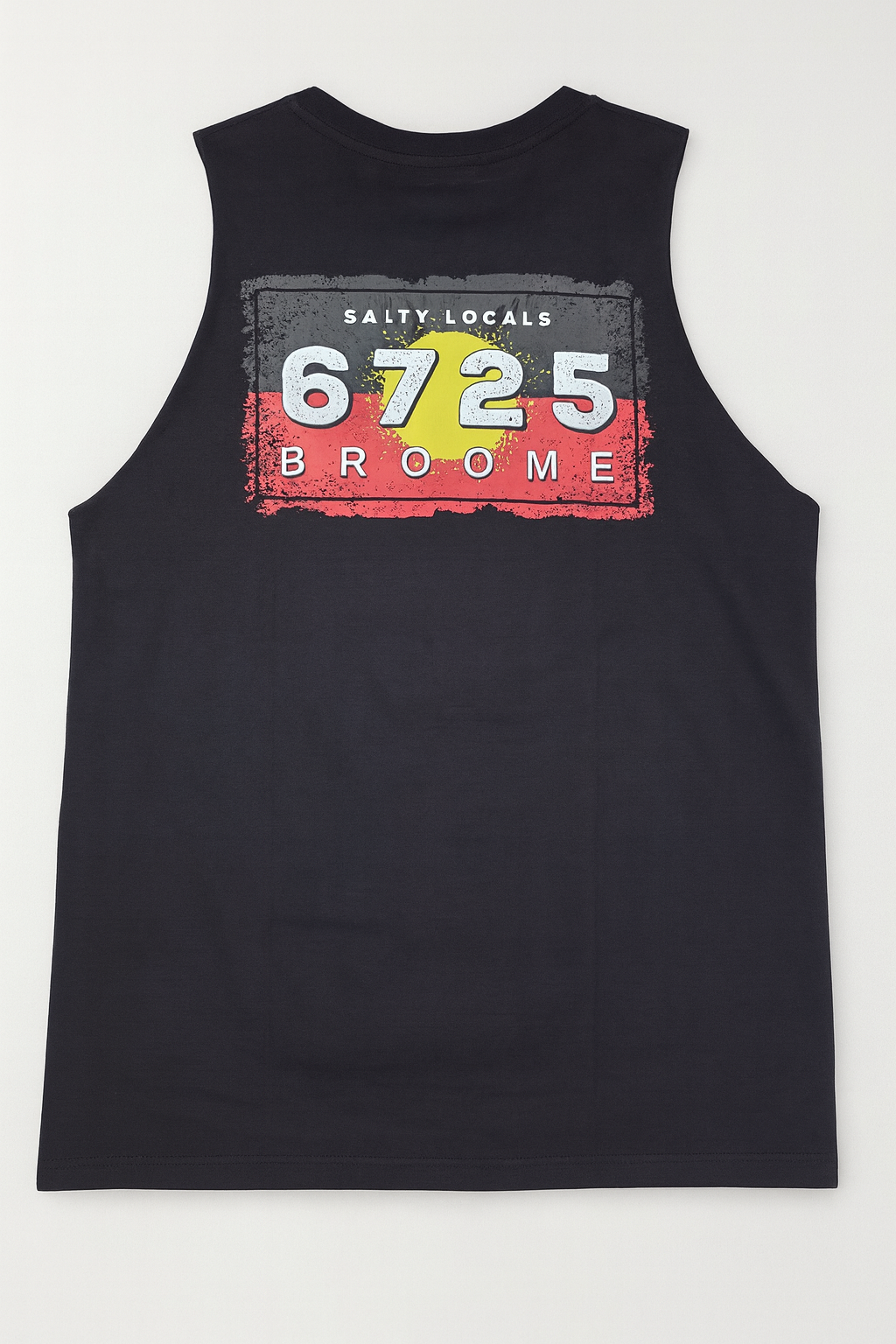 Aboriginal Flag Men's Singlet Tank Top featuring a bold back print with Salty Locals and 6725 Broome.