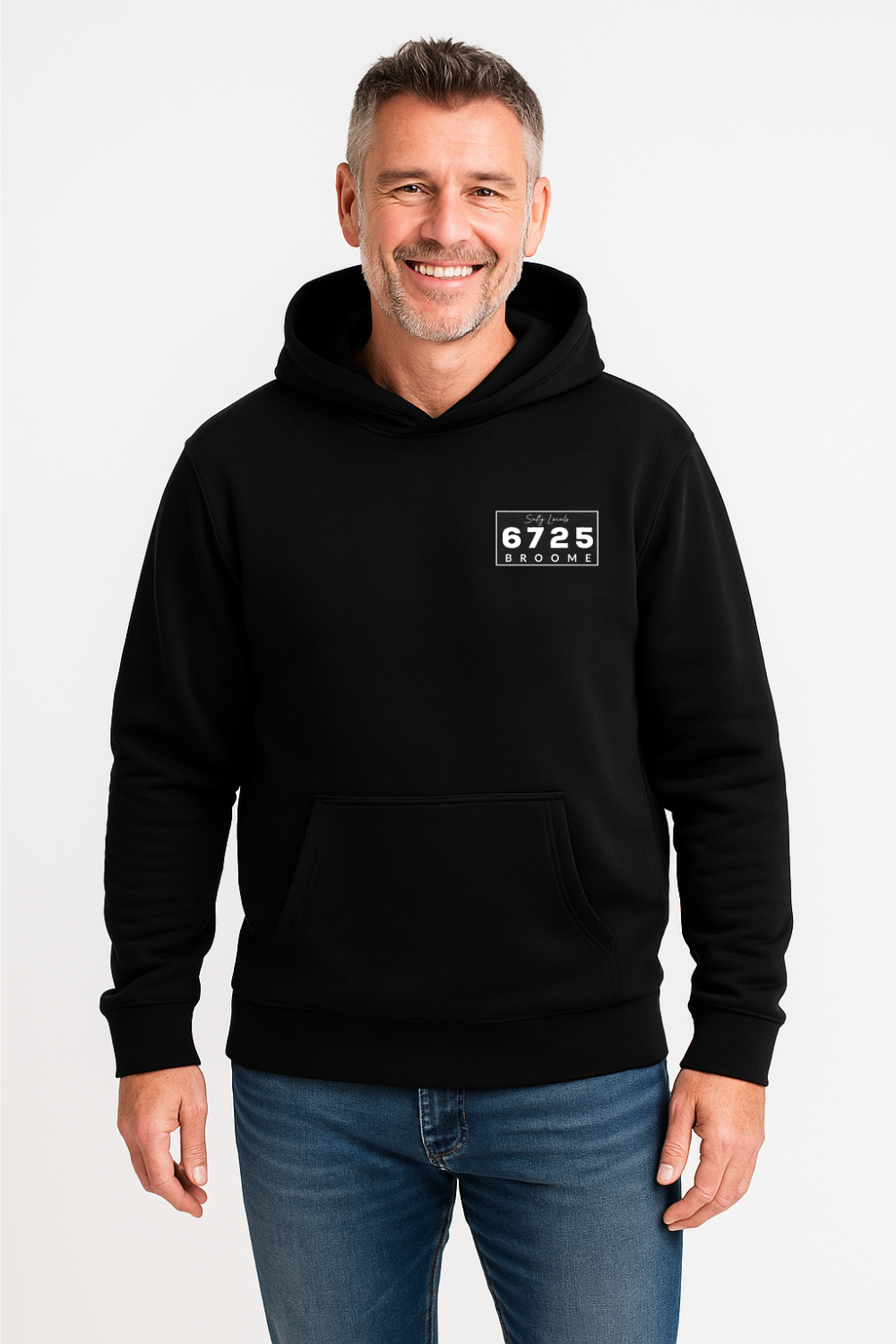 6725 Zip Up Men's Hooded Jacket chest logo broome design detail