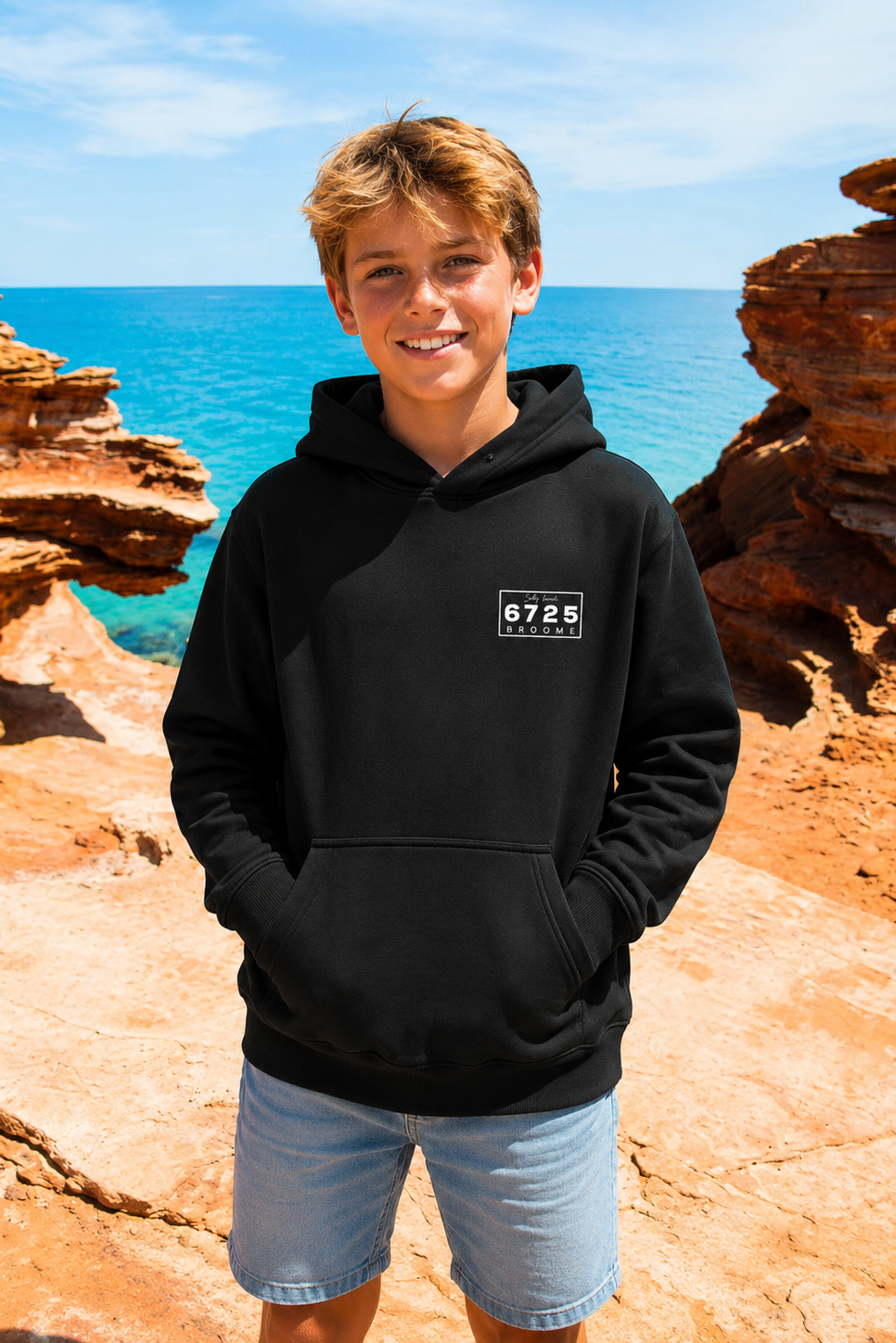 Kids Hooded Jacket worn by child model outdoors