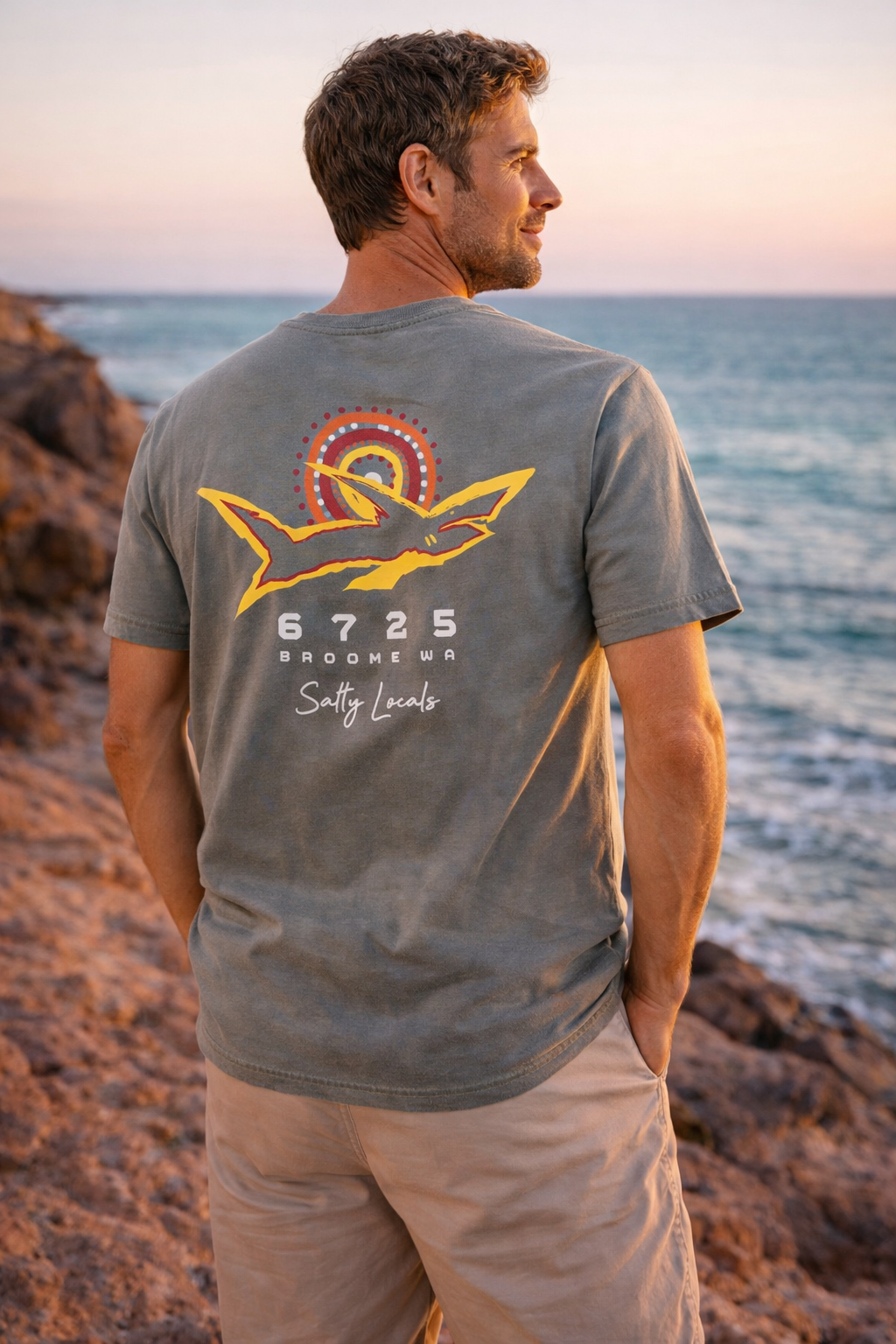 Men's Salty Locals Shark T-Shirt Eucalyptus 6725 Broome shark graphic detail