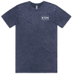 Men's Stonewash T-Shirt in blue, featuring a simple design and logo from 6725 Broome, reflecting coastal style.