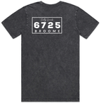 Men's Stonewash T-Shirt - Black with 6725 Broome branding on the back, showcasing a relaxed vintage look.
