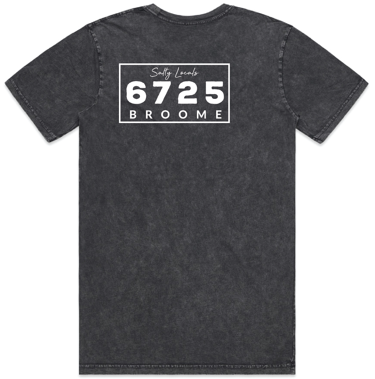 Men's Stonewash T-Shirt - Black with 6725 Broome branding on the back, showcasing a relaxed vintage look.