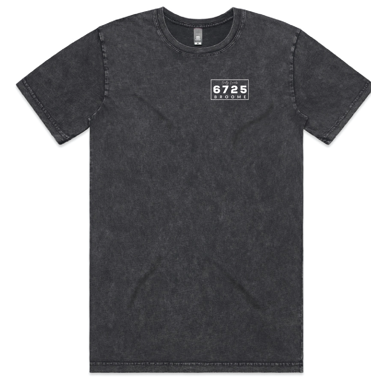 Men's Stonewash T-Shirt in black with 6725 Broome branding, featuring a vintage washed finish for a relaxed style.